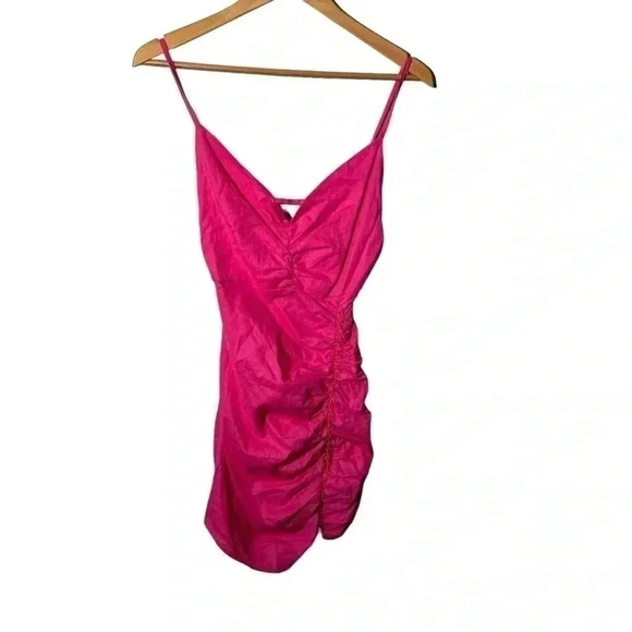 NWOT ZARA DRAPED BEADED LINEN BLEND DRESS BLOGGERS FAV Barbie Pink  m - Picture 3 of 9